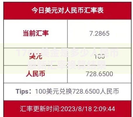 1700美金是多少人民币最新汇率换算结果