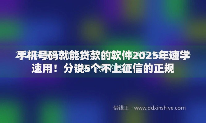 手机号码就能贷款的软件2025年速学速用！分说5个不上征信的正规