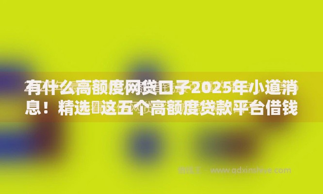 有什么高额度网贷口子2025年小道消息！精选​这五个高额度贷款平台借钱软件