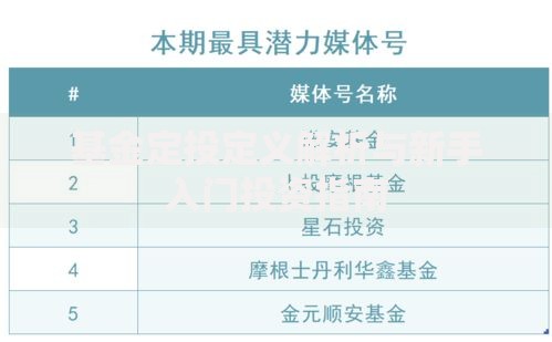 基金定投定义解析与新手入门投资指南