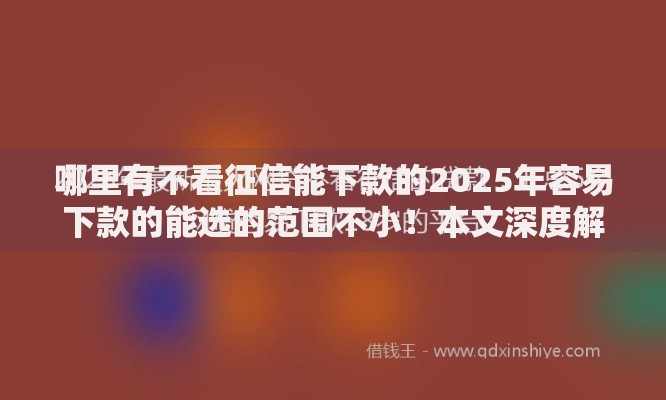 哪里有不看征信能下款的2025年容易下款的能选的范围不小！本文深度解说这5个网贷平台！