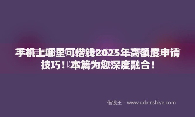 手机上哪里可借钱2025年高额度申请技巧！本篇为您深度融合！