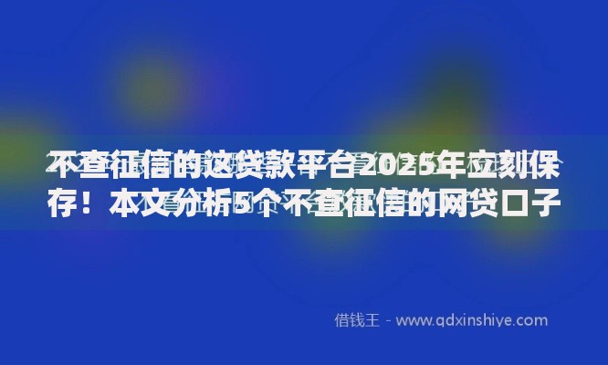不查征信的这贷款平台2025年立刻保存！本文分析5个不查征信的网贷口子