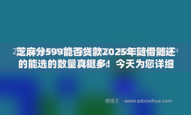 芝麻分599能否贷款2025年随借随还的能选的数量真挺多！今天为您详细诠释这5个黑户网贷平台！