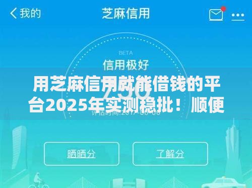 用芝麻信用就能借钱的平台2025年实测稳批！顺便展示芝麻分进件的网贷