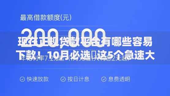 现在正规贷款平台有哪些容易下款！10月必选​这5个急速大额贷app