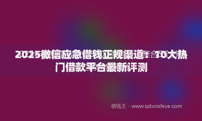 2025微信应急借钱正规渠道：10大热门借款平台最新评测