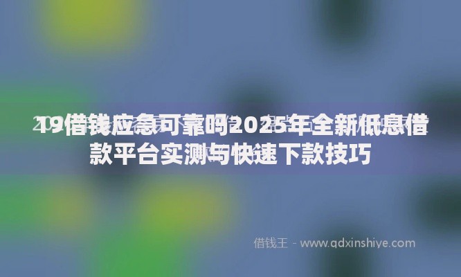 19借钱应急可靠吗2025年全新低息借款平台实测与快速下款技巧