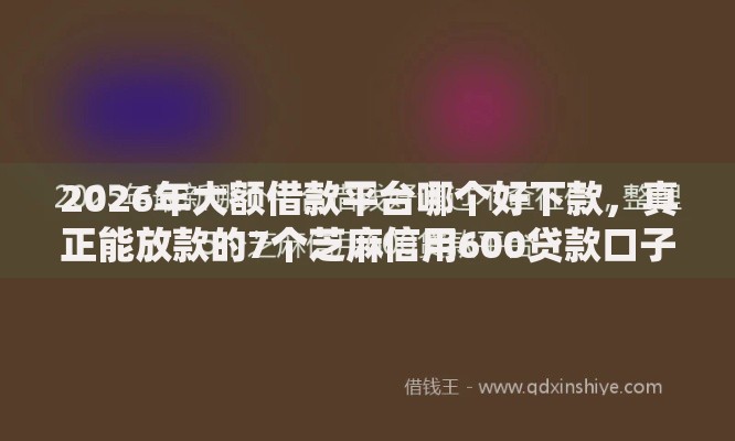 2026年大额借款平台哪个好下款，真正能放款的7个芝麻信用600贷款口子推荐