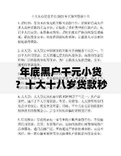 年底黑户千元小贷?十大十八岁贷款秒过平台推荐 年底黑户千元小贷?十大十八岁贷款秒过平台推荐