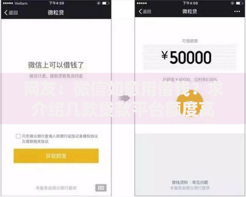 网友：微信如意用借钱？求介绍几款贷款平台额度高