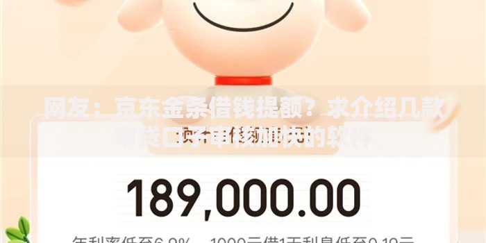 网友：京东金条借钱提额？求介绍几款审贷口子审核加快的软件