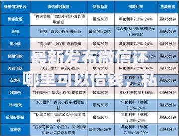 最新发布微信还哪里可以借钱，私人借钱3000元有这8个渠道