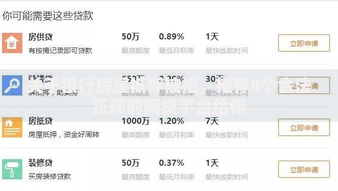 关于银行房屋抵押被拒，推荐8个合法正规的网贷平台给你