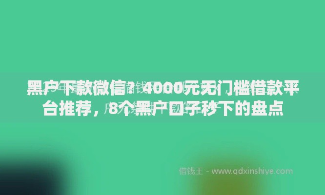 黑户下款微信？4000元无门槛借款平台推荐，8个黑户口子秒下的盘点