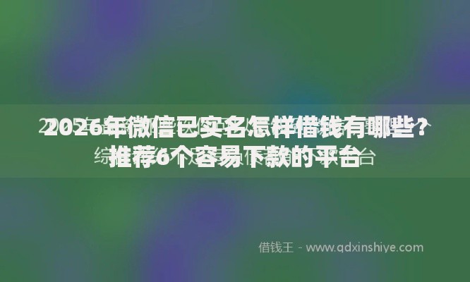 2026年微信已实名怎样借钱有哪些？推荐6个容易下款的平台
