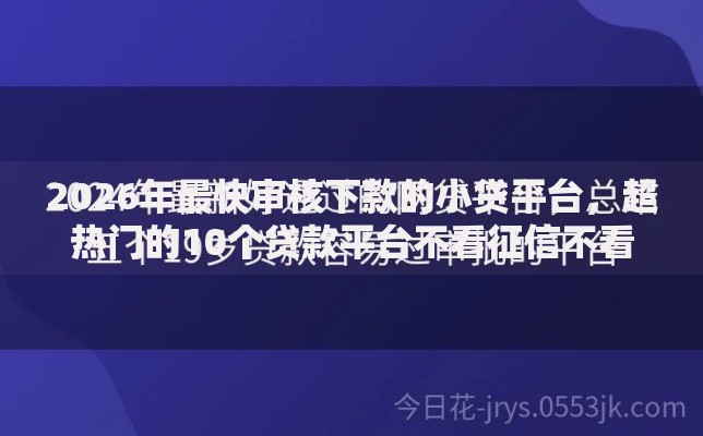 2026年最快审核下款的小贷平台，超热门的10个贷款平台不看征信不看逾期推荐