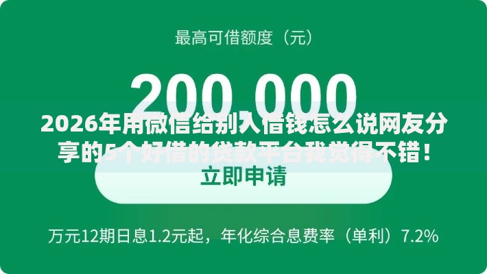 2026年用微信给别人借钱怎么说网友分享的5个好借的贷款平台我觉得不错！