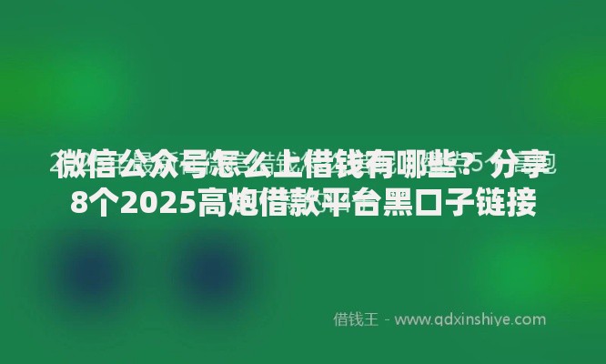 微信公众号怎么上借钱有哪些？分享8个2025高炮借款平台黑口子链接