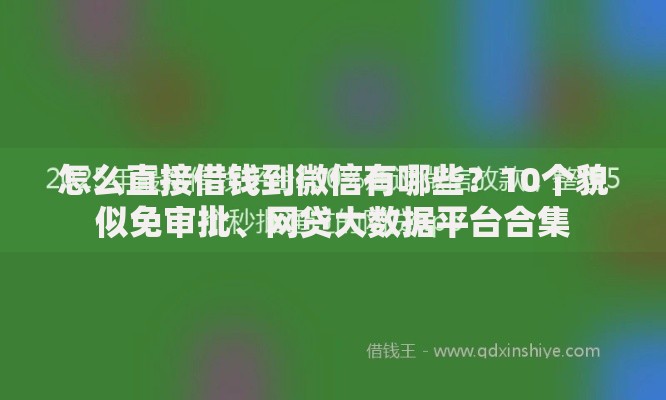 怎么直接借钱到微信有哪些？10个貌似免审批、网贷大数据平台合集