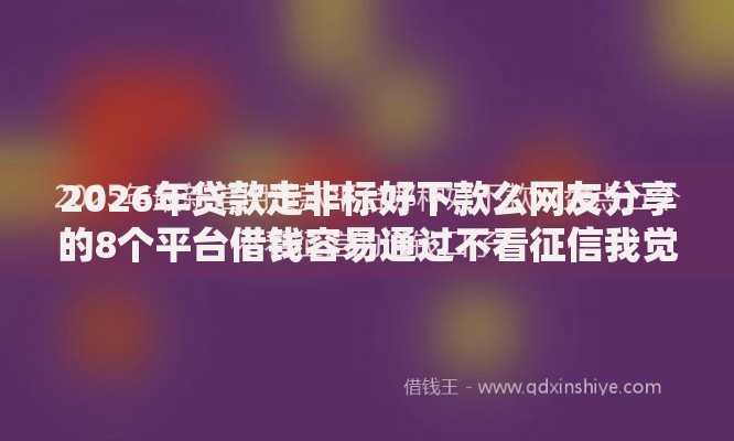 2026年贷款走非标好下款么网友分享的8个平台借钱容易通过不看征信我觉得不错！