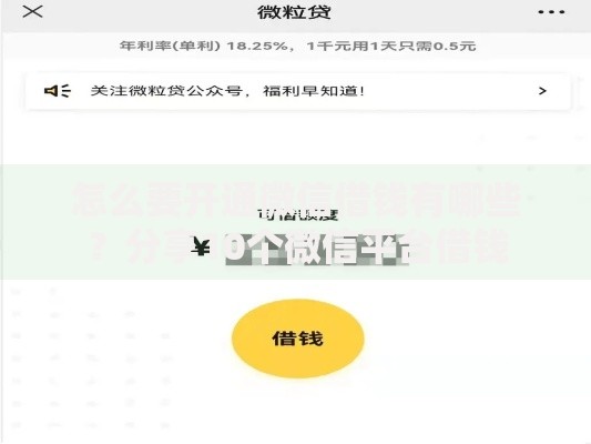 怎么要开通微信借钱有哪些？分享10个微信平台借钱