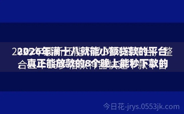 2026年满十八就能小额贷款的平台，真正能放款的8个晚上能秒下款的高炮口子推荐