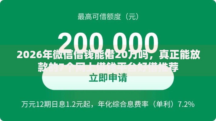 2026年微信借钱能借20万吗，真正能放款的7个网上借钱平台好借推荐