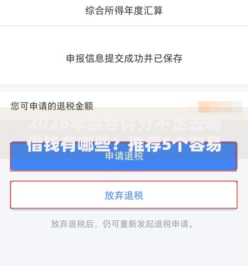 2026年综合评分不足去哪借钱有哪些？推荐5个容易下款的平台