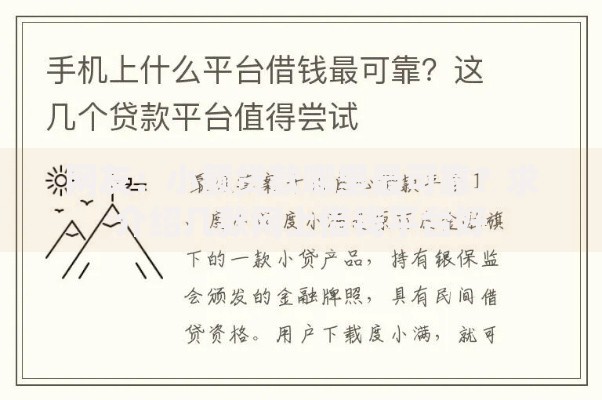 网友：小额贷款哪里最可靠？求介绍几款网上借钱平台好